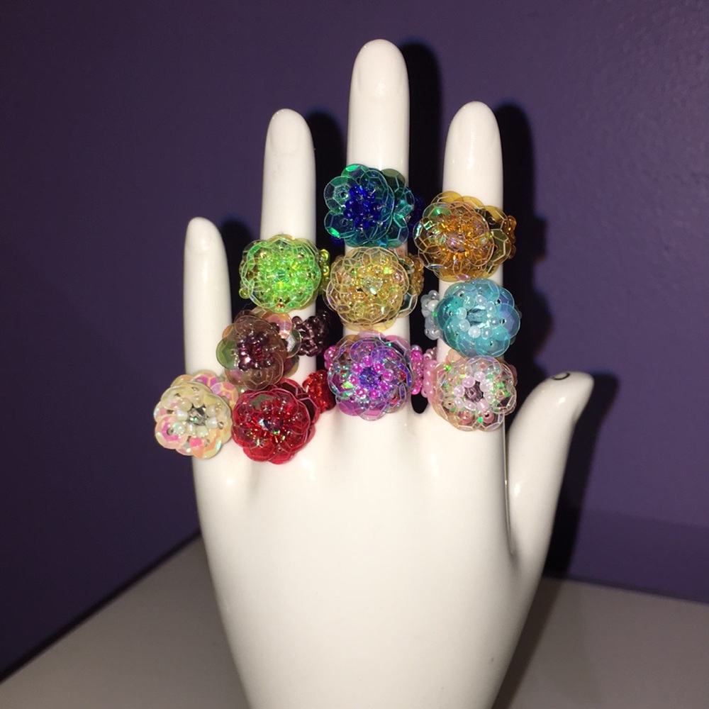 Lot of 10 Japanese Flora Beaded Rings